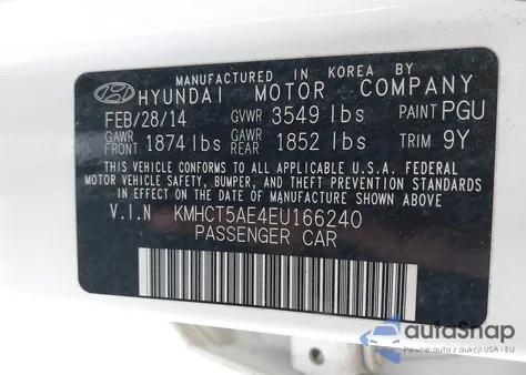 2014 Hyundai Accent Gls z USA, uszkodzony, nr VIN KMHCT5AE4EU166240